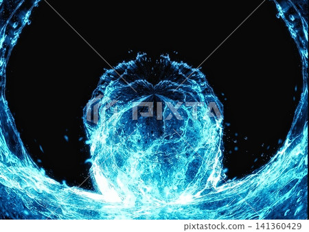 Abstract 3D illustration with blue water splashes against a black background. Abstract 3D illustration with blue water splashes against a black background. 141360429