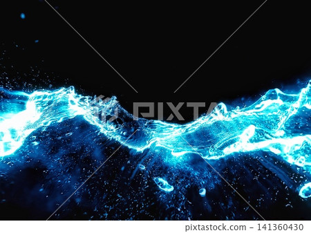 Abstract 3D illustration with blue water splashes against a black background. Abstract 3D illustration with blue water splashes against a black background. 141360430