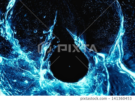 Abstract 3D illustration with blue water splashes against a black background. Abstract 3D illustration with blue water splashes against a black background. 141360453