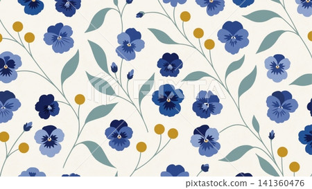 Seamless repeating floral pattern featuring elegant blue pansy flowers vector background Seamless repeating floral pattern featuring elegant blue pansy flowers vector background 141360476