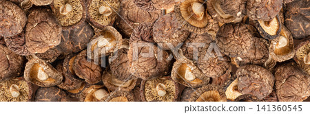 Dry Shiitake Mushrooms Pattern, Raw Shitake Pile, Healthy Organic Asian Fungi Dry Shiitake Mushrooms Pattern, Raw Shitake Pile, Healthy Organic Asian Fungi 141360545