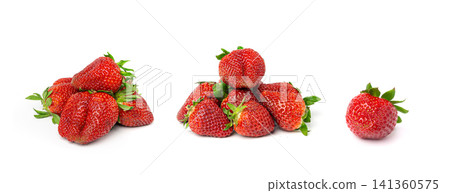 Fresh strawberry isolated, whole ripe straw berry, red juicy imperfect strawberri with green leaves Fresh strawberry isolated, whole ripe straw berry, red juicy imperfect strawberri with green leaves 141360575