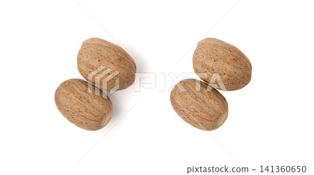 Nutmeg Isolated, Myristica Fragrans Fruit, Dry Spicy Nutmeg Powder, Grated Whole Muscat Nut, Nut Meg 141360650