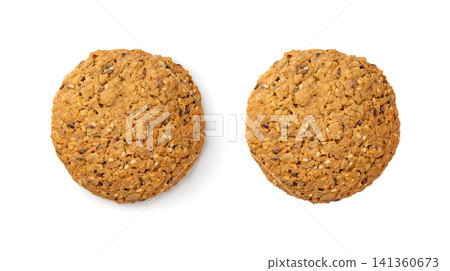 Whole and broken oatmeal cookies, cereal biscuits, fitness bakery Whole and broken oatmeal cookies, cereal biscuits, fitness bakery 141360673