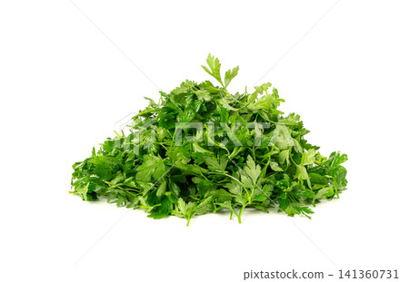 Fresh parsley leaf with water drops isolated Fresh parsley leaf with water drops isolated 141360731