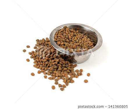 Dry pet food, dog kibble pile, puppy pellets, small canine protein croquette meal, animal food Dry pet food, dog kibble pile, puppy pellets, small canine protein croquette meal, animal food 141360805