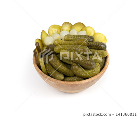 Pickled sliced cucumbers, fermented food, marinated canned vegetables, gherkins, pickles Pickled sliced cucumbers, fermented food, marinated canned vegetables, gherkins, pickles 141360811