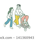 Stroller and couple (vector illustration) Stroller and couple (vector illustration) 141360943