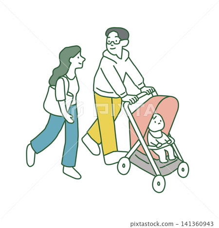 嬰兒車和情侶(向量圖) 嬰兒車和情侶(向量圖) 141360943