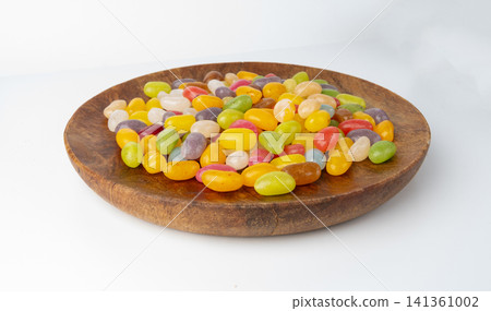 Jelly beans gummy candy pile, colorful marmalade pills Jelly beans gummy candy pile, colorful marmalade pills 141361002