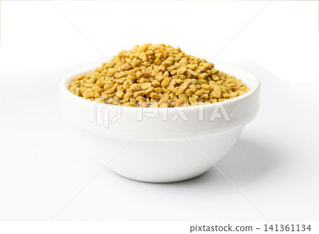 Fenugreek Seeds Isolated, Dry Trigonella, Spicy Methi Dana Grains, Indian Kitchen Seasoning Ingredient 141361134