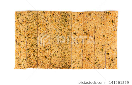 Crunchy gluten free crispbread with various seeds top view Crunchy gluten free crispbread with various seeds top view 141361259