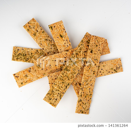 Crunchy gluten free crispbread with various seeds top view Crunchy gluten free crispbread with various seeds top view 141361264
