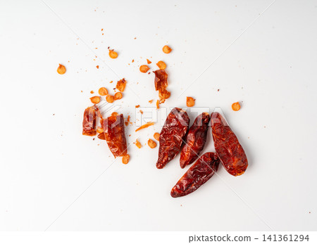 Dry chili pepper isolated, red chilly spice 141361294