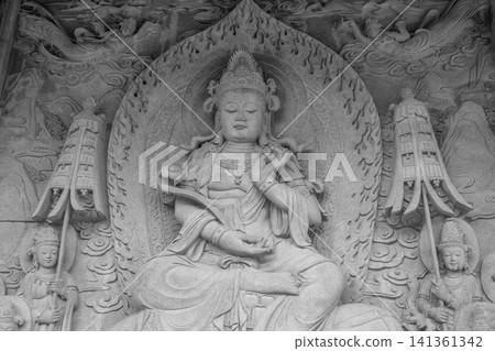 Bas-relief of Bodhisattva Near a Buddhist Temple Bas-relief of Bodhisattva Near a Buddhist Temple 141361342