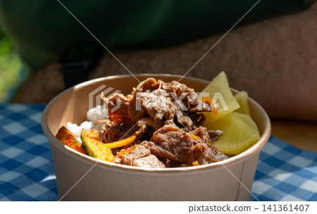 Korean beef bulgogi in paper bowl Korean beef bulgogi in paper bowl 141361407