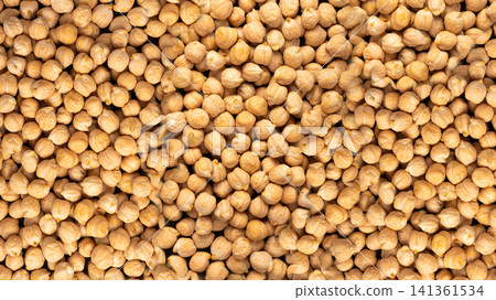 Chickpea, chick pea pile, dry Cicer arietinum fruits, raw Bengal gram legume, garbanzo beans Chickpea, chick pea pile, dry Cicer arietinum fruits, raw Bengal gram legume, garbanzo beans 141361534