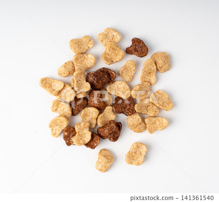 Chocolate cereal flakes isolated, rice crispy breakfast Chocolate cereal flakes isolated, rice crispy breakfast 141361540
