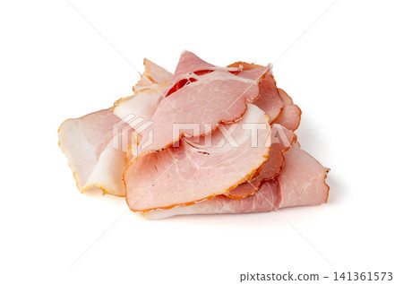 Baked Pork Slices Isolated, Roasted Sliced Loin, Tenderloin Ham Pieces, Boiled Meat Fillet Cuts Baked Pork Slices Isolated, Roasted Sliced Loin, Tenderloin Ham Pieces, Boiled Meat Fillet Cuts 141361573