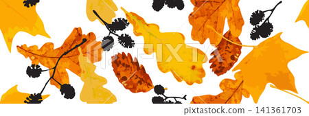 Autumn leaves seamless pattern, oak tree foliage vector background Autumn leaves seamless pattern, oak tree foliage vector background 141361703