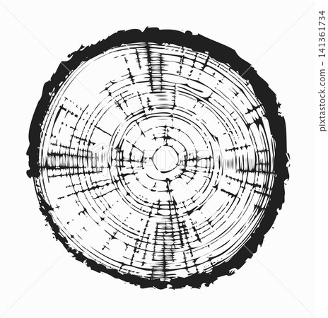 Tree trunk cut texture, wood slice annual rings vector pattern Tree trunk cut texture, wood slice annual rings vector pattern 141361734