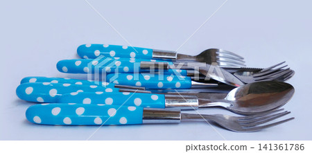Blue polka-dot tableware set Blue polka-dot tableware set 141361786
