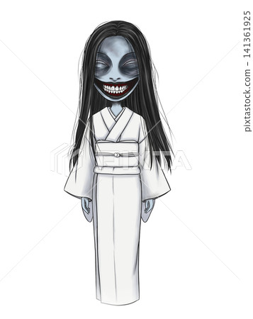 An illustration of a Japanese ghost wearing a white kimono. 141361925