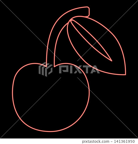 Neon cherry berries with leaf Organic food red color vector illustration image flat style Neon cherry berries with leaf Organic food red color vector illustration image flat style 141361950