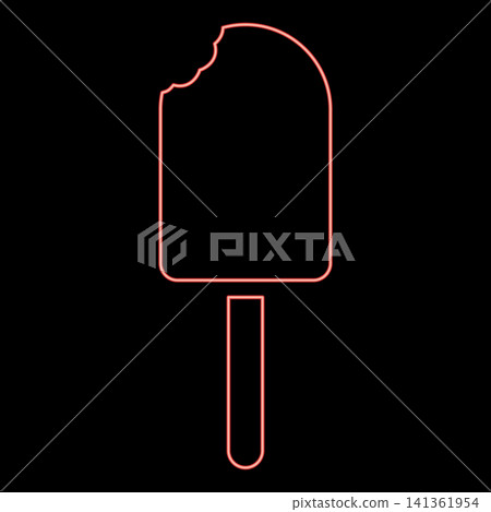 Neon popsicle bitten Ice-cream icecream with chocolate glaze stick Eskimo Summertime refreshing dessert red color vector illustration image flat style Neon popsicle bitten Ice-cream icecream with chocolate glaze stick Eskimo Summertime refreshing dessert red color vector illustration image flat style 141361954