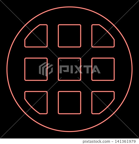 Neon belgian waffle Dessert template shape round red color vector illustration image flat style Neon belgian waffle Dessert template shape round red color vector illustration image flat style 141361979