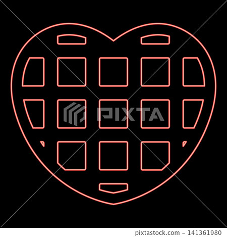 Neon belgian waffle Dessert template shape heart red color vector illustration image flat style 141361980