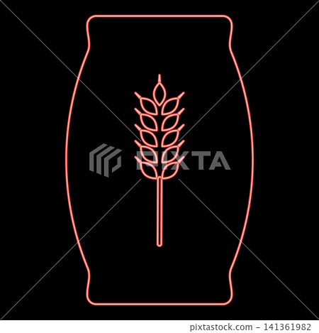 Neon sack with flour full canvas bag sugar salt grain wheat ear with grain package concept red color vector illustration image flat style Neon sack with flour full canvas bag sugar salt grain wheat ear with grain package concept red color vector illustration image flat style 141361982