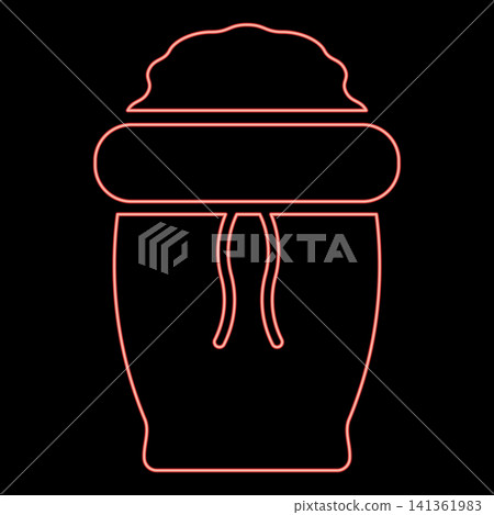 Neon sack with flour full open canvas bag sugar salt grain wheat package concept ingredient red color vector illustration image flat style 141361983