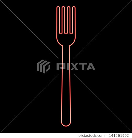 Neon fork cutlery restaurant concept silhouette red color vector illustration image flat style Neon fork cutlery restaurant concept silhouette red color vector illustration image flat style 141361992