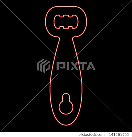 Neon bottle opener cap handle to uncork beer beverage bottle red color vector illustration image flat style Neon bottle opener cap handle to uncork beer beverage bottle red color vector illustration image flat style 141361993
