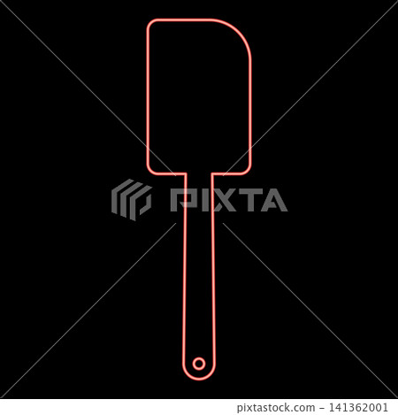 Neon spatula for cream kitchen cooking equipment used for flipping serving food red color vector illustration image flat style Neon spatula for cream kitchen cooking equipment used for flipping serving food red color vector illustration image flat style 141362001