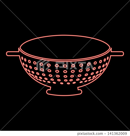 Neon colander sieve for pasta red color vector illustration image flat style 141362009