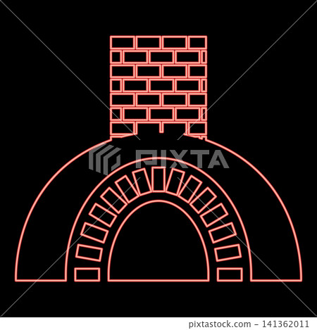 Neon brick oven wood Tandoor Tonir Lavash fireplace traditional concept for baking pizza red color vector illustration image flat style Neon brick oven wood Tandoor Tonir Lavash fireplace traditional concept for baking pizza red color vector illustration image flat style 141362011