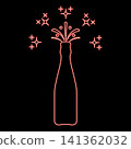 Neon bottle of champagne popping open splash with stars and bubbles holiday concept red color vector illustration image flat style 141362032