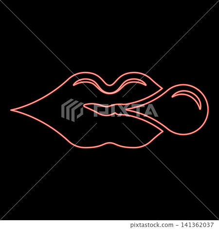 Neon lips blowing bubble gum chewing red color vector illustration image flat style Neon lips blowing bubble gum chewing red color vector illustration image flat style 141362037