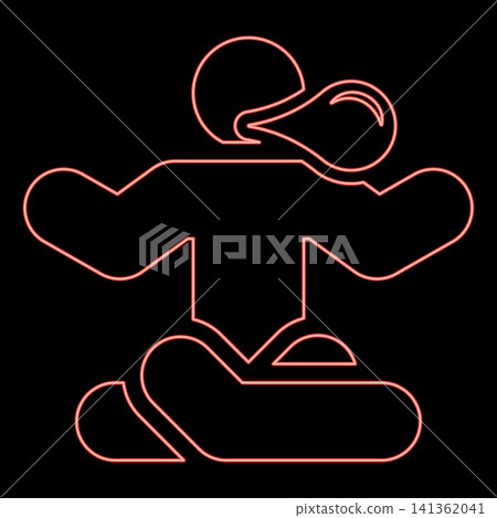 Neon person in a yoga pose blowing bubble gum red color vector illustration image flat style 141362041