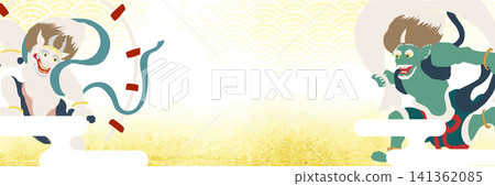 Japanese pattern and Fujin Raijin (Wind God and Thunder God) header material Japanese pattern and Fujin Raijin (Wind God and Thunder God) header material 141362085