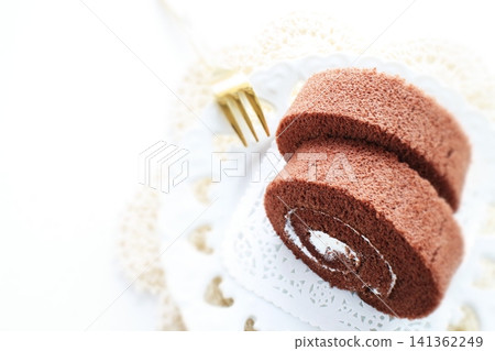 Chocolate roll cake and milk tea Chocolate roll cake and milk tea 141362249