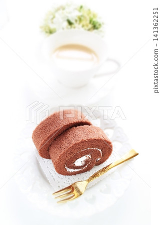 Chocolate roll cake and milk tea Chocolate roll cake and milk tea 141362251