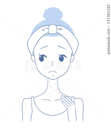 插圖描繪了一位頸部皮膚出現問題的女性。 插圖描繪了一位頸部皮膚出現問題的女性。 141362282