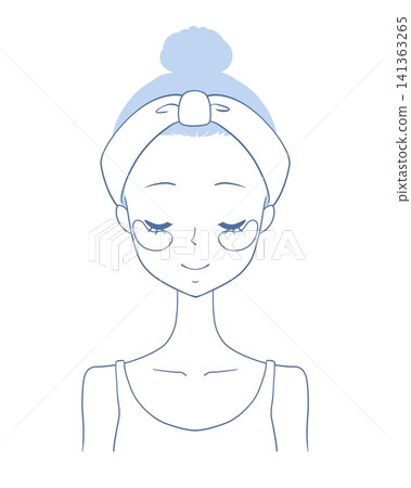 An illustration of a woman using an eye mask for skincare. An illustration of a woman using an eye mask for skincare. 141363265