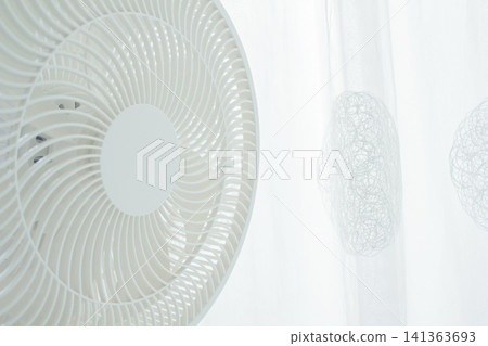 It is a close-up of a white fan. 141363693