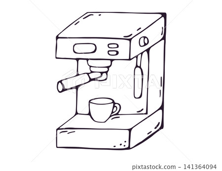 Espresso Coffee Machine Hand Drawn Doodle Clipart 141364094
