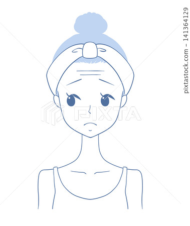 一幅描繪一位因額頭皺紋而煩惱的女士的插圖。 141364129