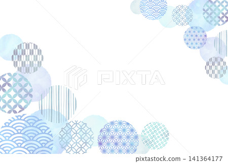灰藍色日式圖案圓形水彩風格背景插圖 141364177